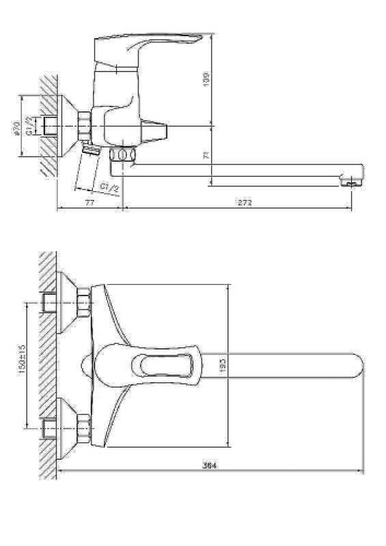 Cмеситель для ванны и душа Haiba HB2266 настенный хром - фото 3
