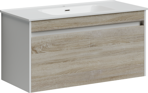 Тумба под раковину Sancos Smart SM100E 99х45х50 подвесная цвет дуб бардолино/белый - фото 2