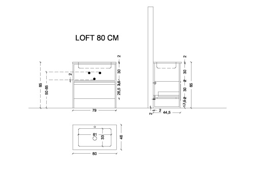 Тумба Armadi Art Loft 894-080-W 78х48х29 подвесная цвет белый - фото 2