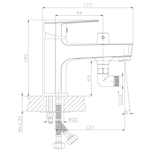 Смеситель Rossinka S S35-38 на борт ванны хром - фото 3