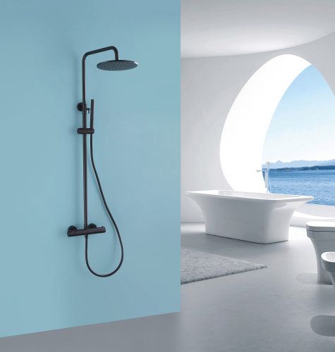 Душевая стойка ABBER AF8160B настенная цвет черный матовый с термостатом - фото 2