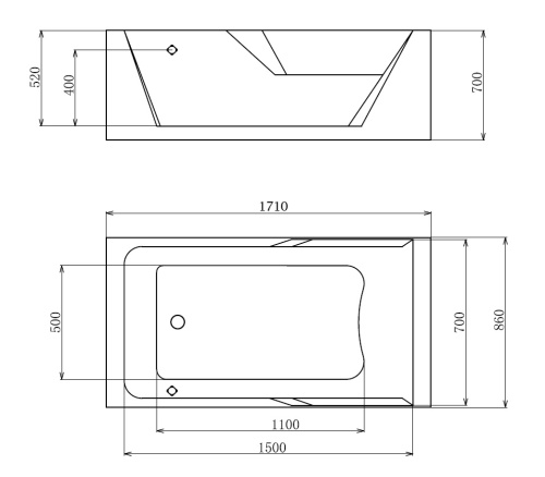 Ванна акриловая гидромассажная Gemy G9066 II O L 171х86 пристенная прямоугольная с каркасом - фото 5
