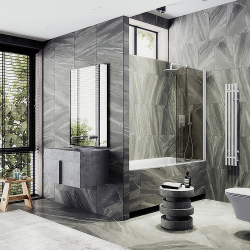 Душевая шторка на ванну Maybah Glass MGV-611-1 60х140 стекло тонированное профиль белый ориентация универсальная - фото 2