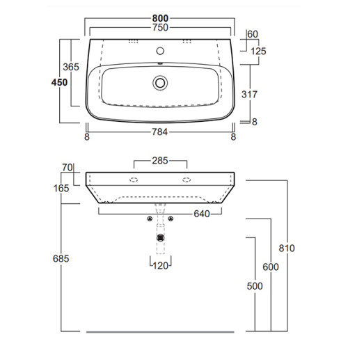 Раковина из санфаянса Simas Baden Baden BB12bi*1 80х45 подвесная цвет белый 1 отверстие под смеситель - фото 2