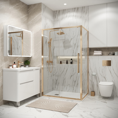 Душевая перегородка Grossman Cosmo 200.K33.02.90.32.00 90х195 стекло прозрачное профиль золото глянцевое - фото 3