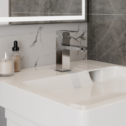 Раковина из литьевого мрамора Teymi Kati Pro T50410 60х58 над стиральной машиной цвет белый 1 отверстие под смеситель - фото 4