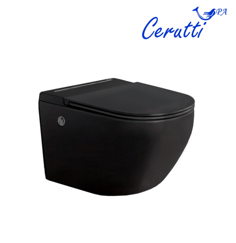 Унитаз подвесной Cerutti SPA CT10194 черный матовый с сиденьем микролифт безободковый импульсный смыв - фото 3