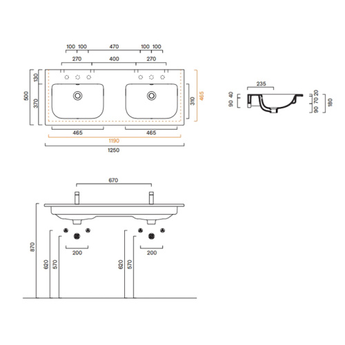Раковина керамическая Catalano Italy 125 см 721270001 подвесная цвет белый без отверстий под смеситель - фото 2