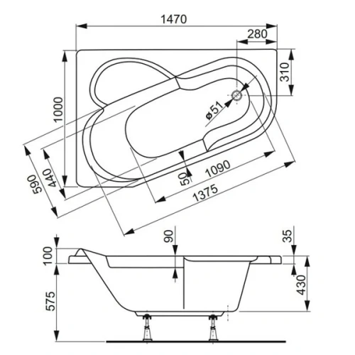Ванна акриловая Vagnerplast Selena VPBA141SEL3PE-04 147х100 пристенная асимметричная без каркаса - фото 3