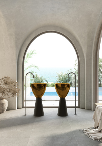 Раковина из полиэфирной смолы Abber KRISTALL AT2703Black-Vesuvian 45х45 напольная цвет черный/оливковый без отверстий под смеситель - фото 4