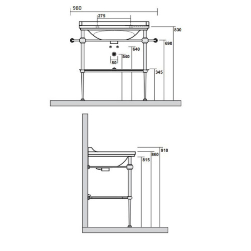 Консоль под раковину Kerasan Waldorf 9197K3br 80х55х92 напольная цвет бронза - фото 2