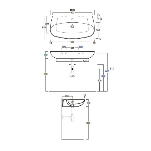 Раковина из санфаянса Simas Vignoni VI12bi*1 100х52 подвесная цвет белый 1 отверстие под смеситель - фото 2