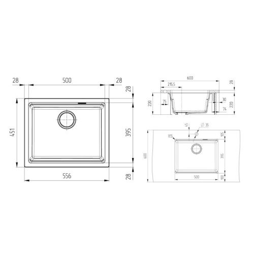 Кухонная мойка Grandex Aqua 500205 56х45 цвет черный металлик поверхность матовая - фото 3