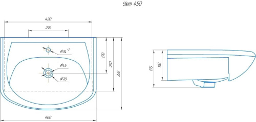 Раковина из сантехнического фарфора Onika Уют 4620008192741 46х35 накладная цвет белый 1 отверстие под смеситель - фото 2