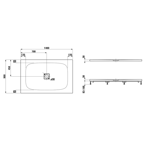 Душевой поддон Laufen Solutions 140х90 искусственный мрамор белый без ножек - фото 2