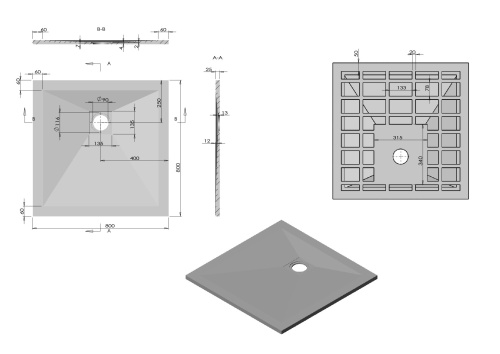 Душевой поддон Vincea H25 VST-4SR8080W 80х80 искусственный камень белый матовый - фото 4