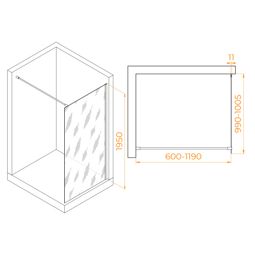 Душевая перегородка RGW Walk In 35100210-21 100х195 стекло матовое профиль хром глянцевый - фото 2