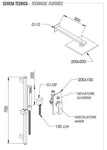Душевая система Remer Absolute AU09S01O20 встраиваемая в стену - фото 2