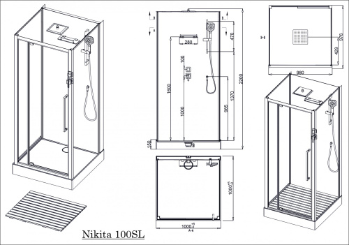 Душевая кабина Acquazzone Nikita 100SL 100х100 квадратная с крышей ориентация универсальная - фото 3
