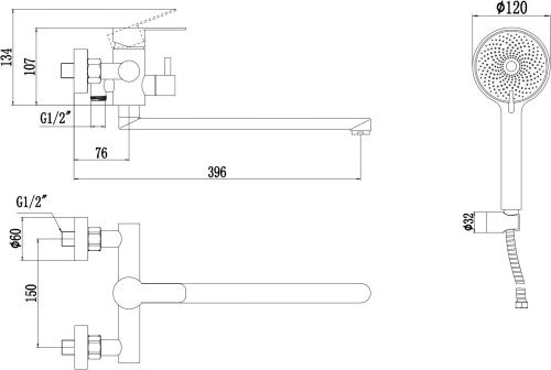 Смеситель для ванны и душа Fmark FS8225Q настенный графит - фото 2