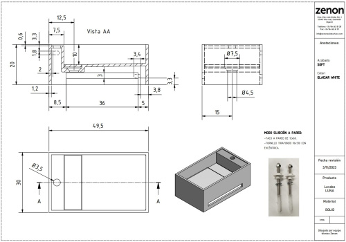 Раковина из искусственного камня Zenon Luna 4000.000.000.000.39677 50х30 подвесная цвет белый матовый - фото 2
