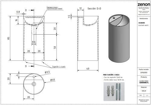 Раковина из искусственного камня Zenon Sunshine 4000.000.000.000.42156 40х40 напольная цвет белый матовый - фото 2