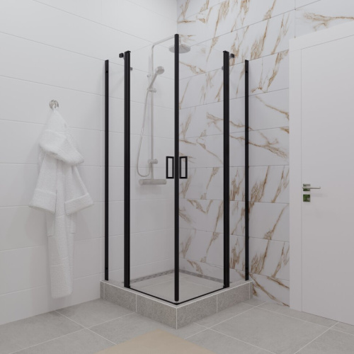 Душевой уголок Тритон Тау-Блэк Щ0000054036 90х90 стекло прозрачное профиль черный без поддона - фото 4