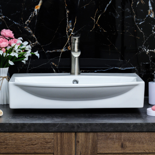 Раковина из сантехнического фарфора Melana 78014D-805 61х45 подвесная цвет белый 1 отверстие под смеситель - фото 4