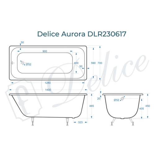 Ванна чугунная Delice Aurora DLR230617 140х70 пристенная прямоугольная без ножек - фото 2