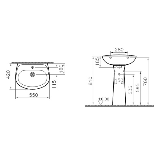 Раковина из сантехнического фарфора Vitra Normus 9600B003-7650 55х42 подвесная цвет белый 1 отверстие под смеситель - фото 3