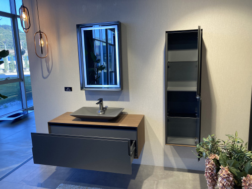 Шкаф-пенал Orka Craft 3000319 40х27х138 подвесной цвет орех/антрацит - фото 4