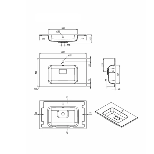 Раковина из искусственного камня Uperwood Lagoon Quartz 297000017 80х48 полувстраиваемая цвет белый - фото 5