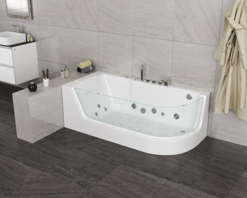 Ванна акриловая гидромассажная Grossman GR-17000R 170х80 пристенная асимметричная с ножками - фото 2