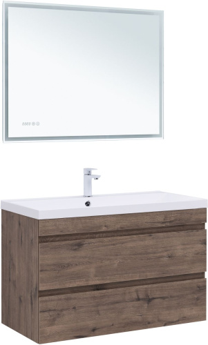 Тумба под раковину Aquanet Нота NEW 00334194 99х47х61 подвесная цвет темное дерево - фото 5