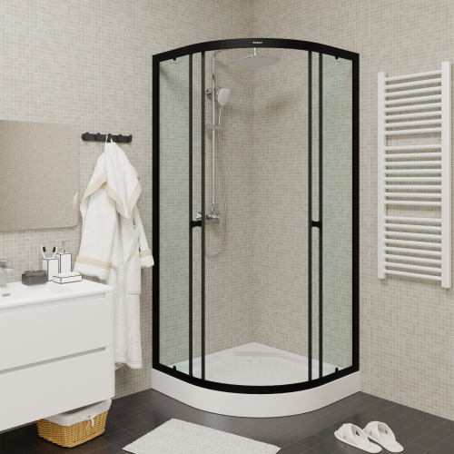 Душевой уголок Parly ZE911B 90х90 стекло прозрачное профиль черный с поддоном - фото 5