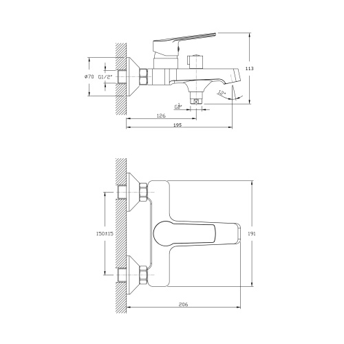 Смеситель для ванны Rush Balearic BA3935-44 настенный хром - фото 2