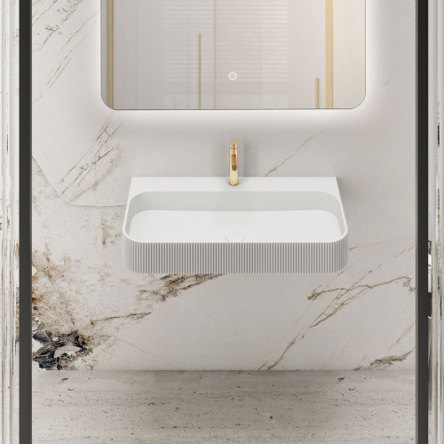 Раковина из искусственного камня Vincea VWB-6SG90MW 90х46 подвесная цвет белый матовый 1 отверстие под смеситель - фото 2