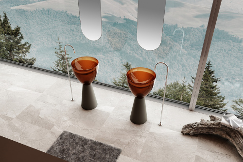 Раковина из полиэфирной смолы Abber KRISTALL AT2703Black-Opal 45х45 напольная цвет черный/коричневый без отверстий под смеситель - фото 3