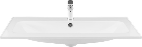 Раковина из литьевого мрамора Aquanet Арт 00318926 98х45 полувстраиваемая цвет белый 1 отверстие под смеситель - фото 2