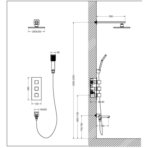 Душевая система Timo Tetra-thermo SX-0179/00SM встраиваемая в стену с термостатом - фото 3