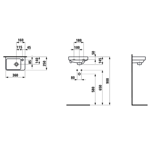 Раковина керамическая Laufen Pro 36 см 8.1596.0.000.104.1 подвесная цвет белый 1 отверстие под смеситель - фото 2