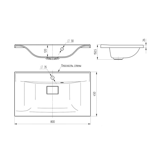 Раковина кварцевая Vincea VCB-3M800G 80х45 встраиваемая цвет серый матовый 1 отверстие под смеситель - фото 3