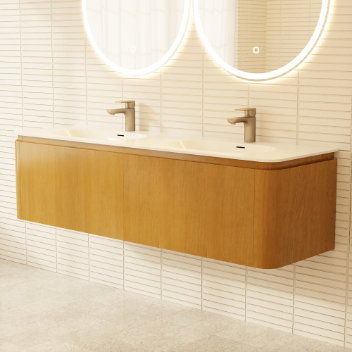 Тумба с раковиной+зеркало Art Decco Coco (Коко) ACC15W14D1M0 150x45x40 подвесная цвет белый дуб - фото 5