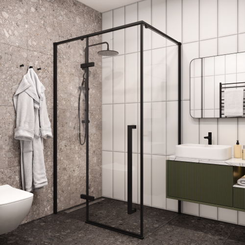 Душевой уголок Cerutti SPA C1A 120х90 стекло прозрачное профиль черный без поддона - фото 4