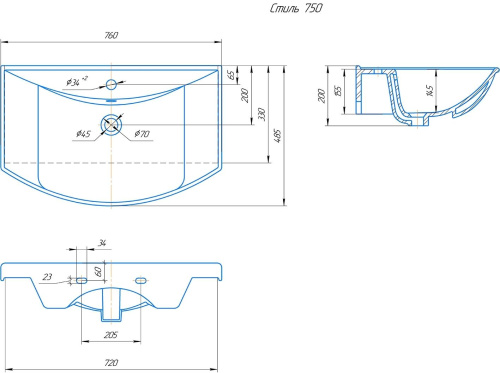 Раковина керамическая Onika Стиль 4620008197470 76х49 накладная цвет белый 1 отверстие под смеситель - фото 2