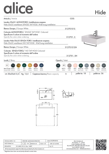 Раковина керамическая Alice Hide 31270101S 50х35 подвесная цвет белый глянцевый - фото 2