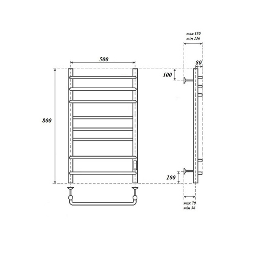 Полотенцесушитель Point Сатурн PN90858B 53х80 электрический черный - фото 2
