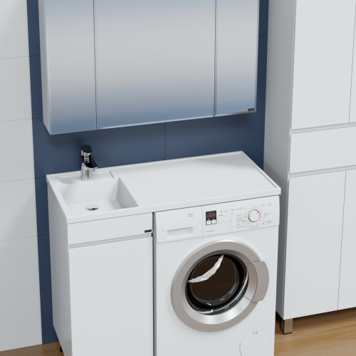 Раковина из искусственного камня СанТа Лидер 900106N 100х50 над стиральной машиной цвет белый - фото 2