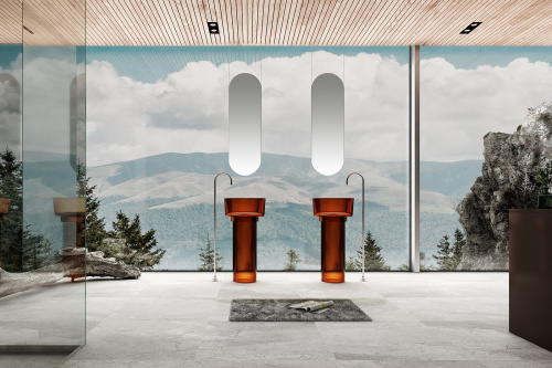 Раковина из полиэфирной смолы Abber KRISTALL AT2702Opal-H 45х45 напольная цвет коричневый без отверстий под смеситель - фото 2