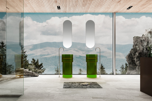 Раковина из полиэфирной смолы Abber KRISTALL AT2701Emerald-H 45х45 напольная цвет зеленый без отверстий под смеситель - фото 2